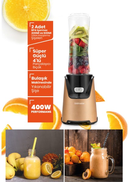 Lifemix Buz Kırma Özellikli Gold 2 Adet Bpa Free Tritan Şişeli Kişisel Personal Smoothie Blender