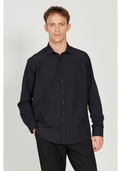 AC&Co / Altınyıldız Classics Erkek Siyah Kolay Ütülenebilir Comfort Fit Geniş Kesim Klasik Yaka Gömlek modelleri