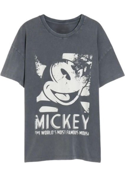 To The Moon & Sun Mickey Mouse Antrasit Oversize T-Shirt