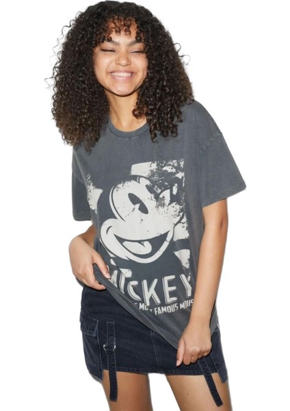 To The Moon & Sun Mickey Mouse Antrasit Oversize T-Shirt