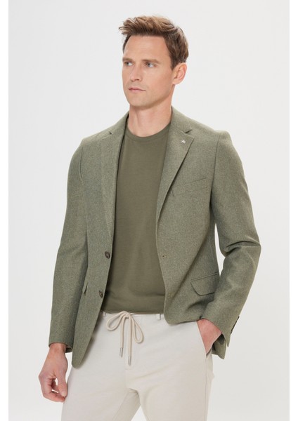 Slim Fit Dar Kesim Mono Yaka Desenli Ceket