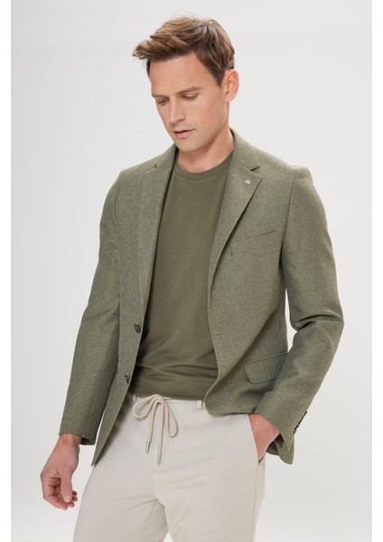 Slim Fit Dar Kesim Mono Yaka Desenli Ceket
