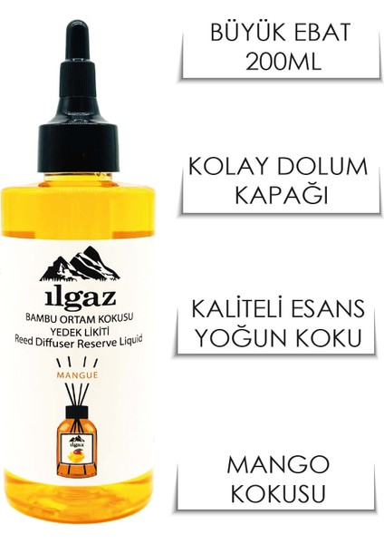 2'li Set Mango Bambu Yedek Likit Yedek Şişe 200 ml+ Mango Çubuklu Oda Kokusu  110 ml