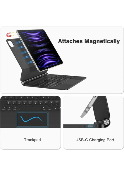 Ipad Air 4/5 Nesil M1 Çipli 10,9'' Uyumlu Magic Keyboard Touchpad Işıklı Klavyeli Kılıf