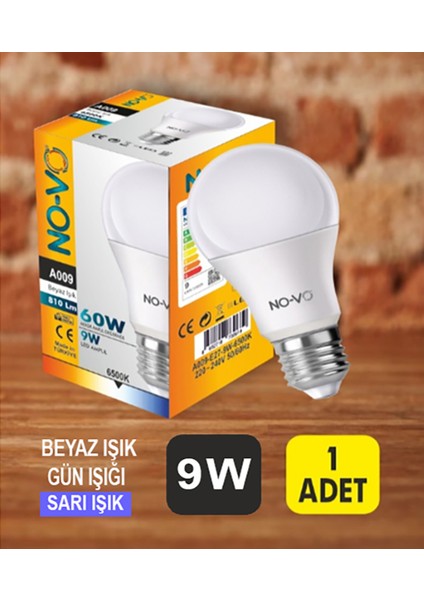 NoVo 9W LED Ampul E27 3000K Sarı Işık A009