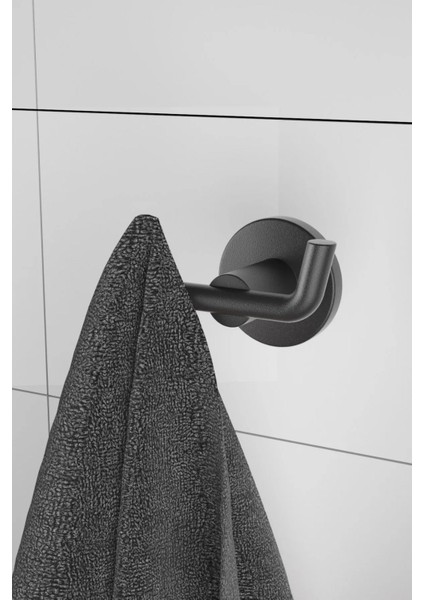 Ömür Boyu Paslanmaz Iki Kancalı Havlu ve Bornoz Askılığı Siyah N-008 Kasa-48