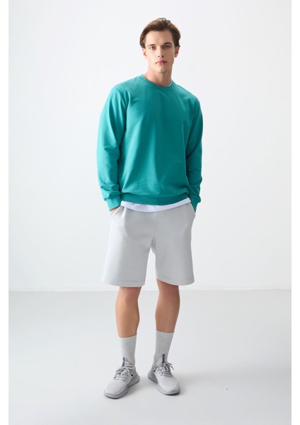 Deniz Yeşili Pamuk Yumuşak Dokulu Standart Fit Basic Erkek Sweatshirt - 88363 fiyatları