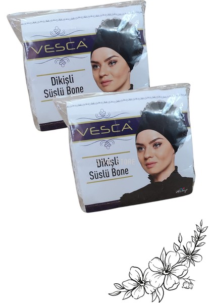 Süslü Topuzlu Arkadan Bağlamalı 2'li Set Penye Bone
