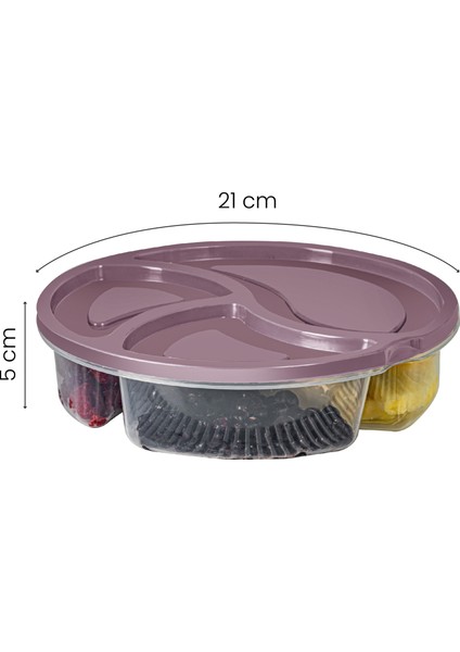 2li 3 Bölmeli Yuvarlak Saklama Kabı 1,2 Litre Pembe
