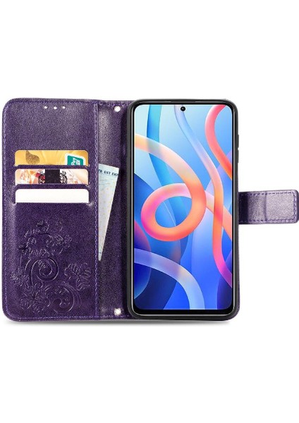 Xiaomi Redmi Için Not 11 4g Dört Yapraklı Yonca Flip Kapak Kısa Kayış (Yurt Dışından)