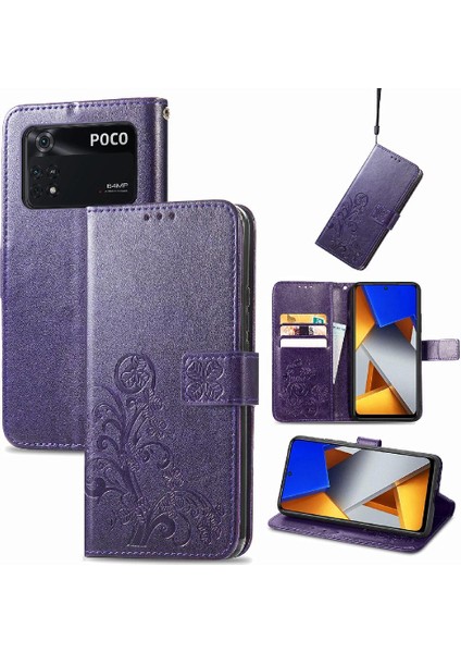 Xiaomi Poco M4 Pro Kısa Kayış Flip Kapak Dört Yapraklı Yonca Durumda (Yurt Dışından)