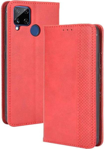 Realme C15 Manyetik Kapatma Cüzdan Pu Deri Için Kılıf (Yurt Dışından)