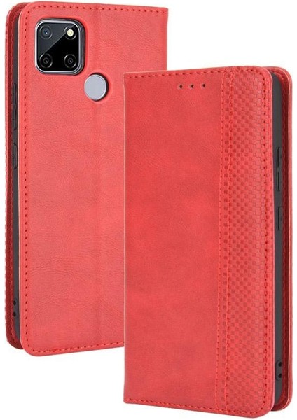 Realme C12 Cüzdan Manyetik Kapatma Pu Deri Için Kılıf (Yurt Dışından)