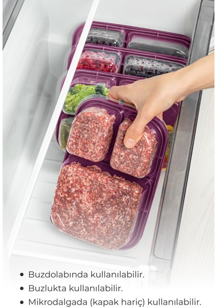 4lü 3 Bölmeli Dikdörtgen Saklama Kabı 1,15 Litre Mor fiyatları