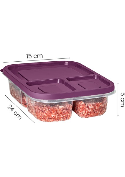 4lü 3 Bölmeli Dikdörtgen Saklama Kabı 1,15 Litre Mor modelleri