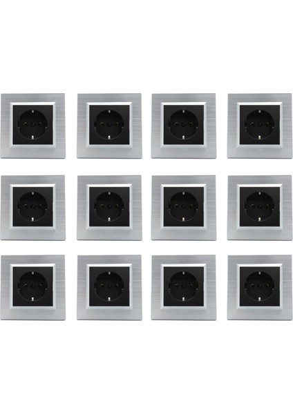 Quantum Gümüş Topraklı Priz 12'li Paket (Çerçeve Dahil)