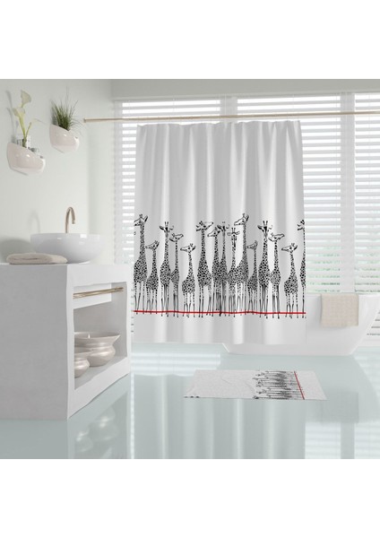 Giraffe Banyo Paspas ve Tek Kanat Duş Perdesi 1X180X200 Set