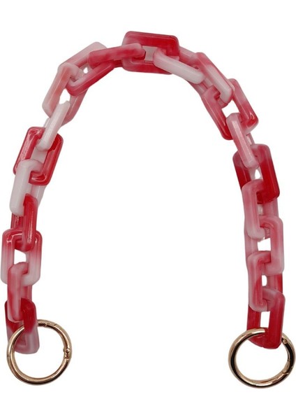 42 cm Akrilik Görünümlü Plastik Dikdörtgen Halkalı Zincir Bej Koyu Pembe Renk Light Gold Metalli