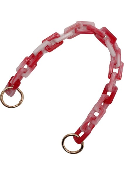 42 cm Akrilik Görünümlü Plastik Dikdörtgen Halkalı Zincir Bej Koyu Pembe Renk Light Gold Metalli fiyatları