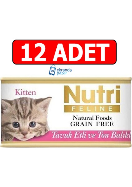 Tahılsız Tavuk Etli ve Ton Balıklı Kitten Yavru Kedi Yaş Maması 85GRX12ADET Konserve