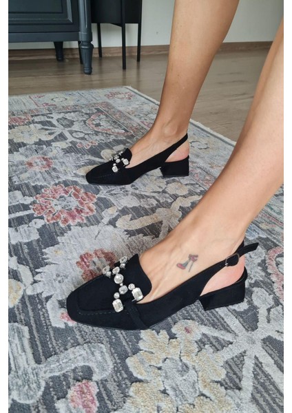 10 031 Topukla Kadın Toka Detaylı 4 cm Topuklu Loafer Günlük Ayakkabı