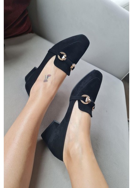 10 1900 Topukla Kadın Toka Detaylı 3 cm Topuklu Loafer Günlük Ayakkabı
