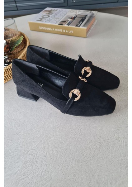 10 1900 Topukla Kadın Toka Detaylı 3 cm Topuklu Loafer Günlük Ayakkabı