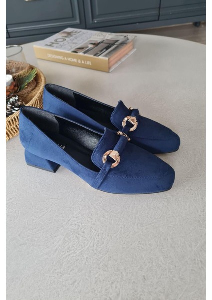 10 1900 Topukla Kadın Toka Detaylı 3 cm Topuklu Loafer Günlük Ayakkabı