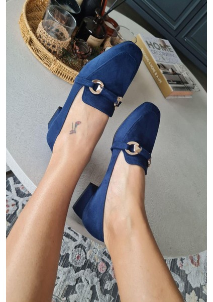 10 1900 Topukla Kadın Toka Detaylı 3 cm Topuklu Loafer Günlük Ayakkabı