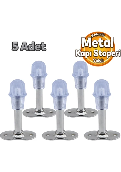 5 Adet Mobilya Kapı Arkası Kolu Stoperi Tamponu Metal Krom 8 Cm Stopu Durdurucusu Tutucu Tutacağı