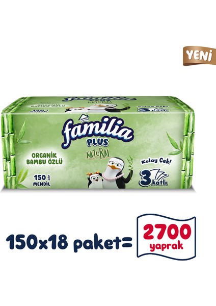 Plus Natural Çek Al Mendil 150LI (18 Paket x 150 Yaprak)