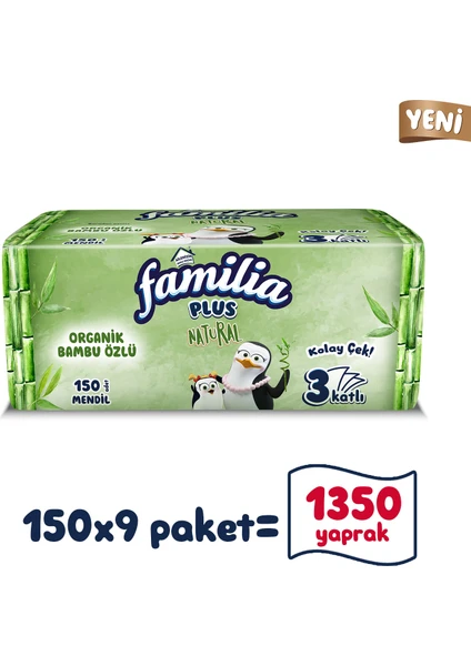 Plus Natural Çek Al Mendil 150LI (9 Paket x 150 Yaprak)