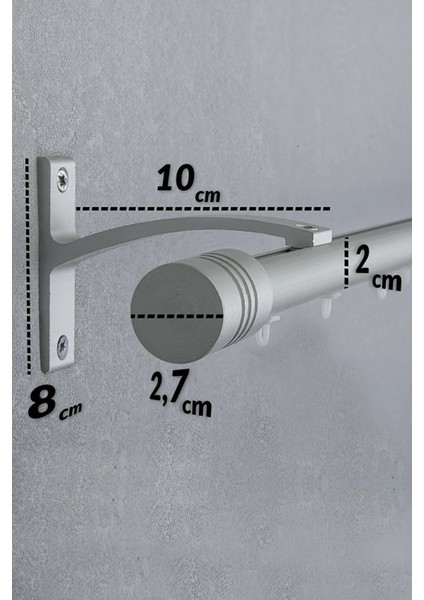 Kornişli Metal Rustik Antrasit Venti 20MM Tek Raylı Perde Askısı, Rustik Borusu, Metal Korniş