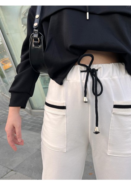 Cepleri Ve Paçaları Triko Detaylı Pantolon