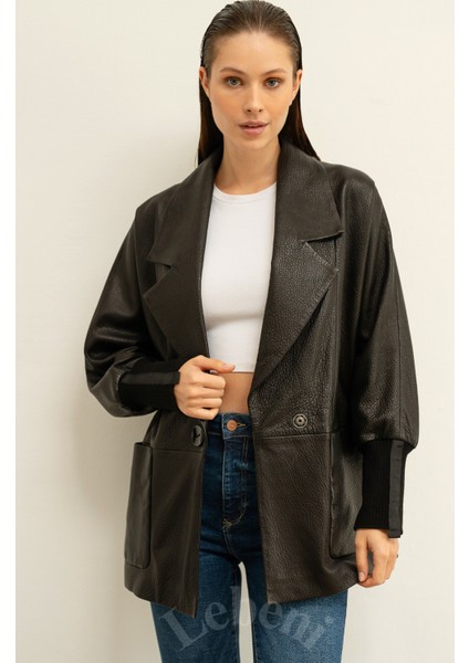 Deri Ceket Kadın Oversize Büyük Beden Yarasa Kol Büyük Cepli Bol Kesim Tek Düğmeli modelleri