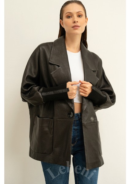 Deri Ceket Kadın Oversize Büyük Beden Yarasa Kol Büyük Cepli Bol Kesim Tek Düğmeli indirimleri