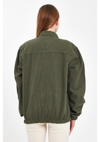 Kadın Coolcomfort Pamuklu Rahat Fermuarlı Kot Ceket Haki indirimleri