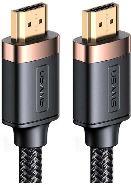 Usams SJ529 HDMI To HDMI 2.0 Kablo 4K Hd Örgü Altın Uç Siyah 3mt