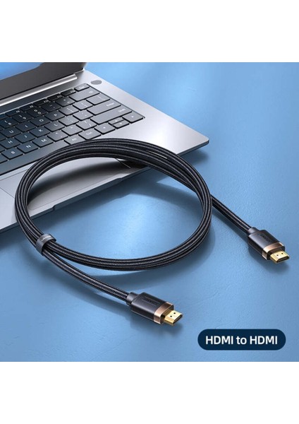 Usams SJ529 HDMI To HDMI 2.0 Kablo 4K Hd Örgü Altın Uç Siyah 3mt