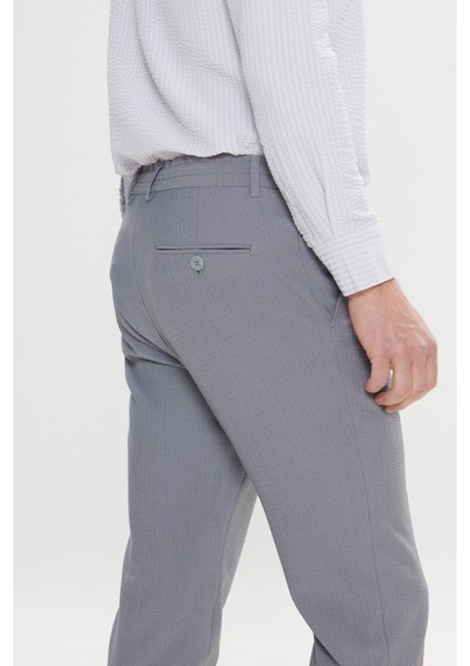 AC&Co / Altınyıldız Classics Erkek Gri Slim Fit Dar Kesim Beli Bağlamalı Yan Cep Gofre Desenli Pantolon