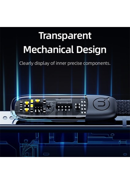 Sipariş Vakti Usams SJ583 20W Lightning To Type-C Dirsek Hızlı Şarj ve Veri Kablosu 1.2m Şeffaf Siyah