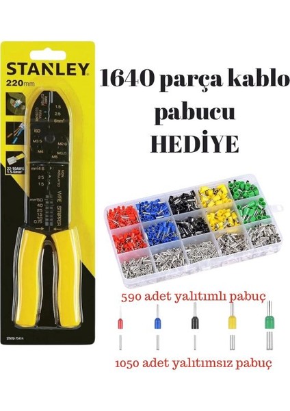 STHT0-75414 Kablo Sıyırma Kesme Yüssük Sıkma Pensesi 220 mm