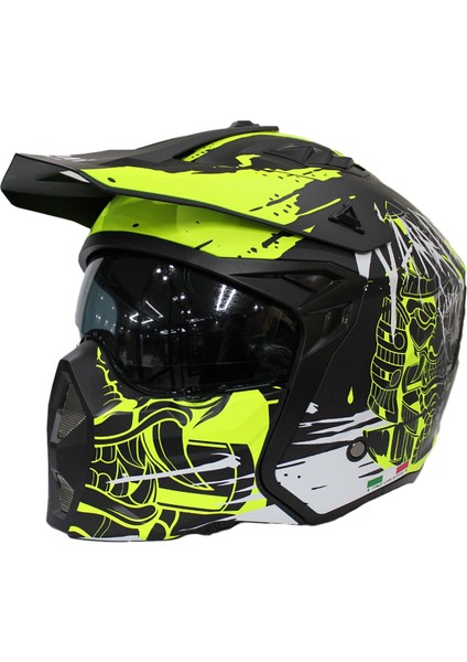 X1-X Seul Çene Çıkarılır Matt Warrıor Black Yellow Modüler Kask