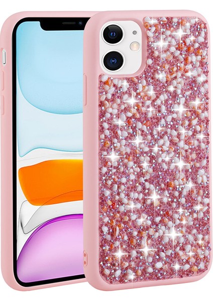 Apple iPhone 11 Kılıf Diamond Parlak Taşlı Linea Stil Kapak Silikon Pembe