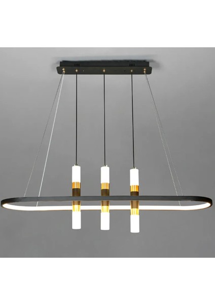 Siyah 110*25CM 3 Işık, Kumandalı, Elips Avize, Boru LED Lamba,çember Sarkıt Avize, Modern, Dekoratif