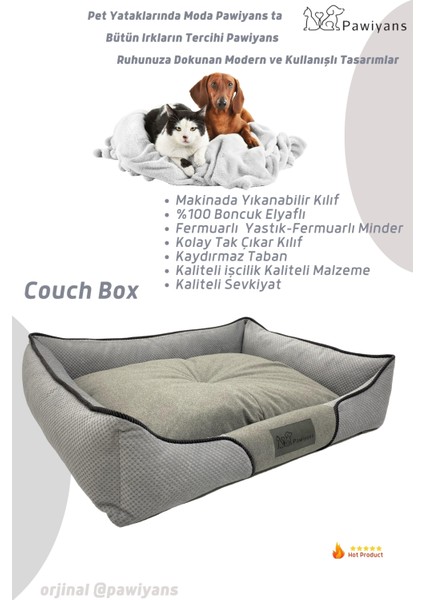 Couch Box Kedi Köpek Yatağı Üst Kalite Yıkanabilir Fermuarlı Kılıf. Astarlı Elyaf. Iç Minderli