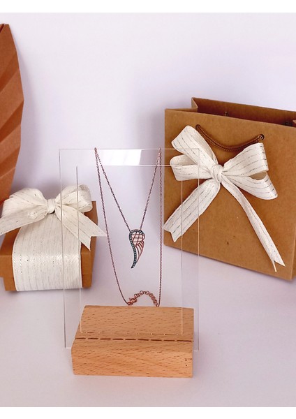 925 Ayar Gümüş Gold Turkuaz Firuze Taşlı Melek Kanadı Tasarım Kadın Kolye Sevgililer Günü Hediye