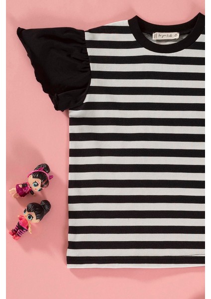 Çizgili Volanlı Kol Tshirt Şort Siyah Takım fiyatları