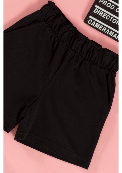 Çizgili Volanlı Kol Tshirt Şort Siyah Takım modelleri