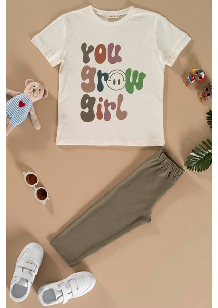 Baskılı Tshirt Tayt Haki Alt Üst Takım